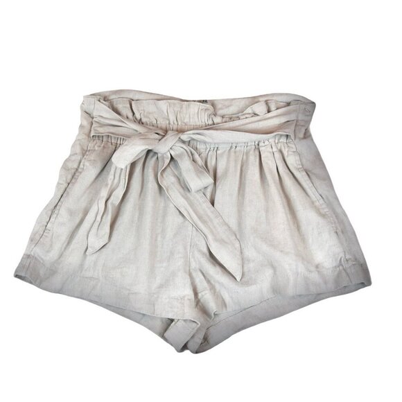 Abercrombie & Fitch Tie Waist Linen Blend High Rise Shorts Size M Cream Beige - Picture 2 of 9